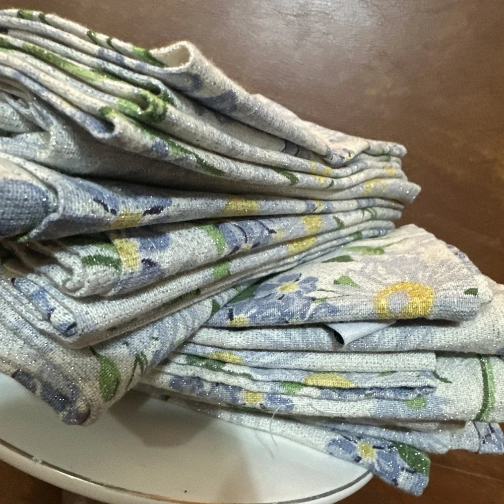 HOUSE &GARDEN NAPKINS (16) BLUE Flowers 18 X 18 100% COTTON Sparkley